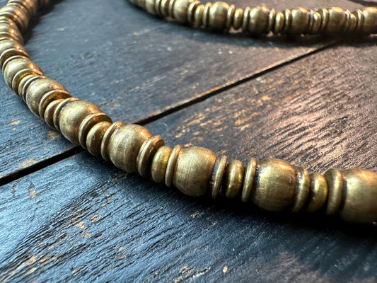 Handmade Nepal Copper Spacer Beads Strand | 7x7mm Tribal Ethnic Brass Necklace | 21-Inches Jewelry Supply | Vintage Bronze Spacer