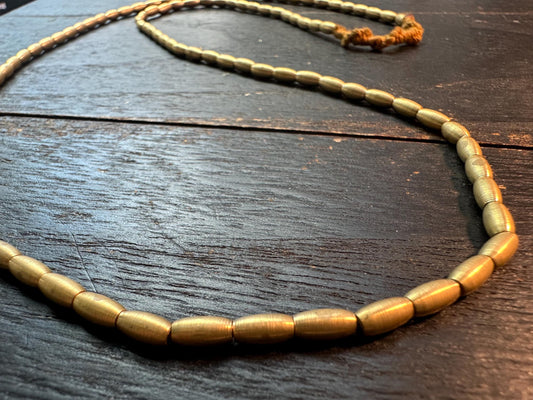 Handmade Nepal Copper Tube Spacer Beads Strand | 3.5mm Cylinder Beads | 24-inch Ethnic Jewelry Supply | Brass Tribal Bead Necklace