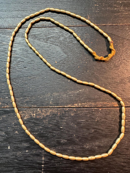 Handmade Nepal Copper Tube Spacer Beads Strand | 3.5mm Cylinder Beads | 24-inch Ethnic Jewelry Supply | Brass Tribal Bead Necklace