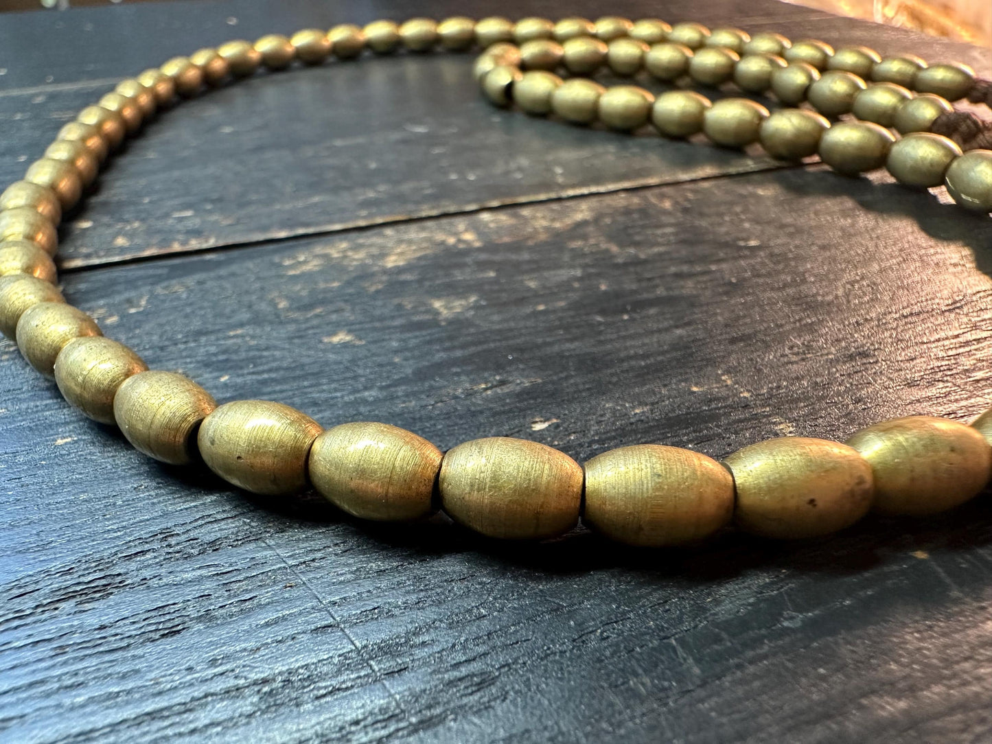 Nepal Handmade Copper Spacer Bead Strand, 6mm x 9mm, 22-23 Inches, Mala Necklace Making, Tribal Jewelry, Boho Supplies