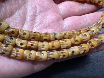 Traditional 108 Citipati Yak Bone Mala Beads  8mm Hand-Carved Tibetan Buddhist Prayer Beads  36 Inch Meditation Necklace  Skull Mala