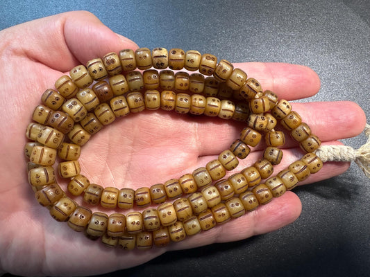 Hand-Carved 108 Beads Yak Bone Mala | 8.5mm Mantra Dot Tibetan Buddhist Prayer Beads | 26 Meditation Rosary | Ethically Sourced