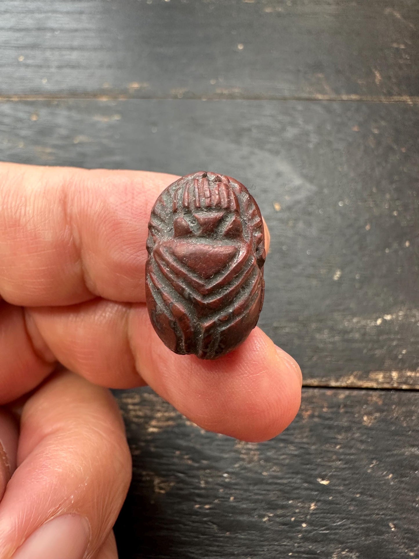 Hand Carved Stone Scarab Amulet  Ancient Style Sacred Beetle Seal  Double-Sided Talisman