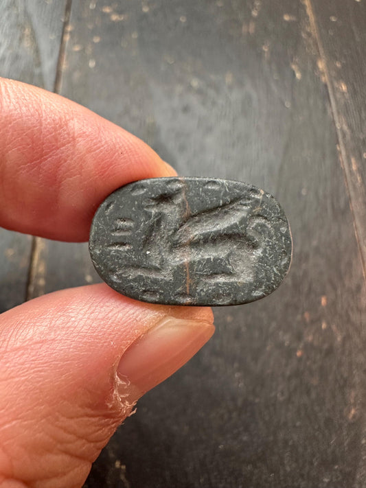 Hand Carved Jade Scarab Seal Amulet  Ancient Egyptian Style  Winged Animal Talismans  Unique Artifact