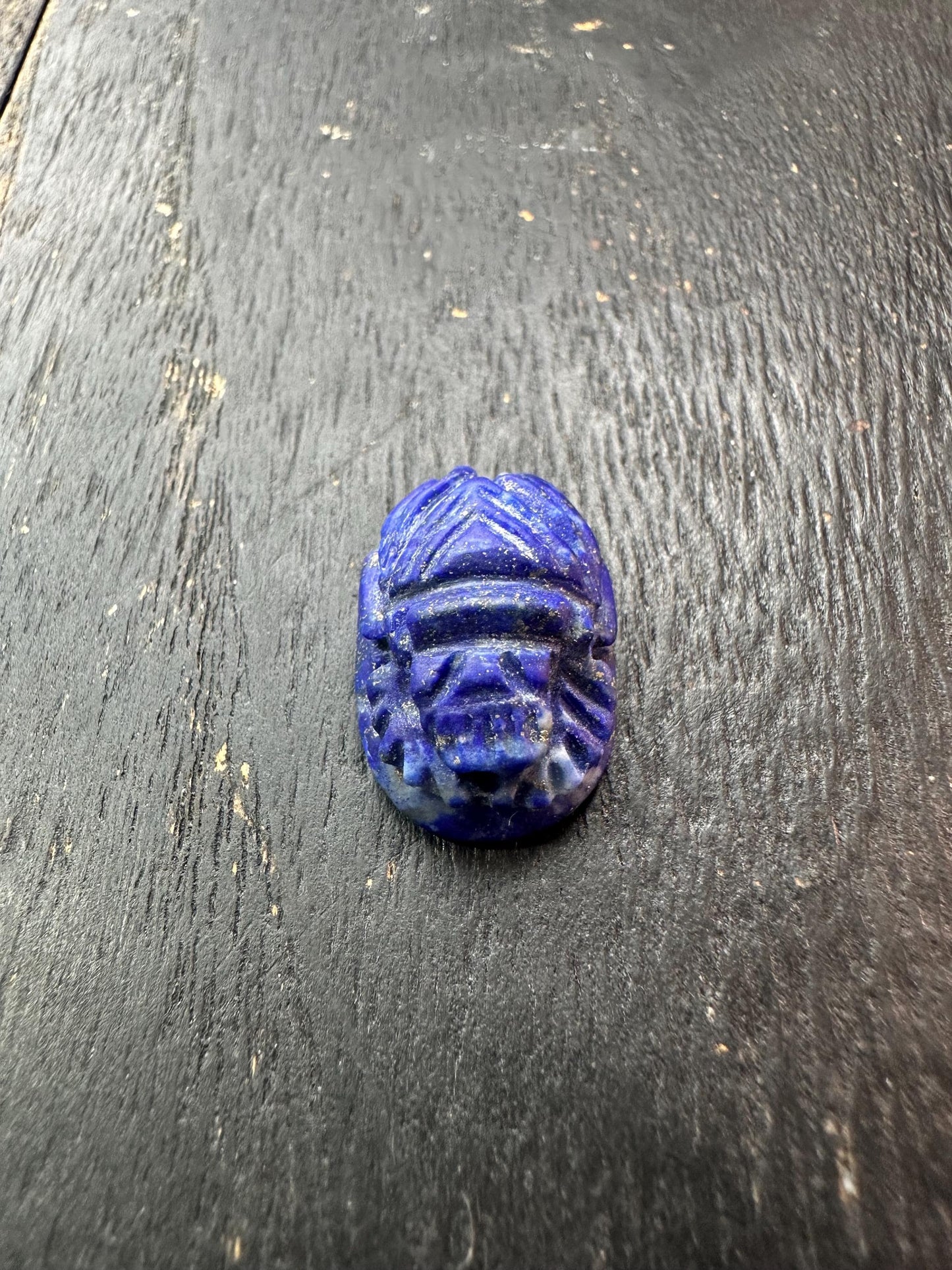 Hand Carved Lapis Lazuli Scarab Amulet  Ancient Egyptian Style Beetle Talisman  Blue Stone Artifact