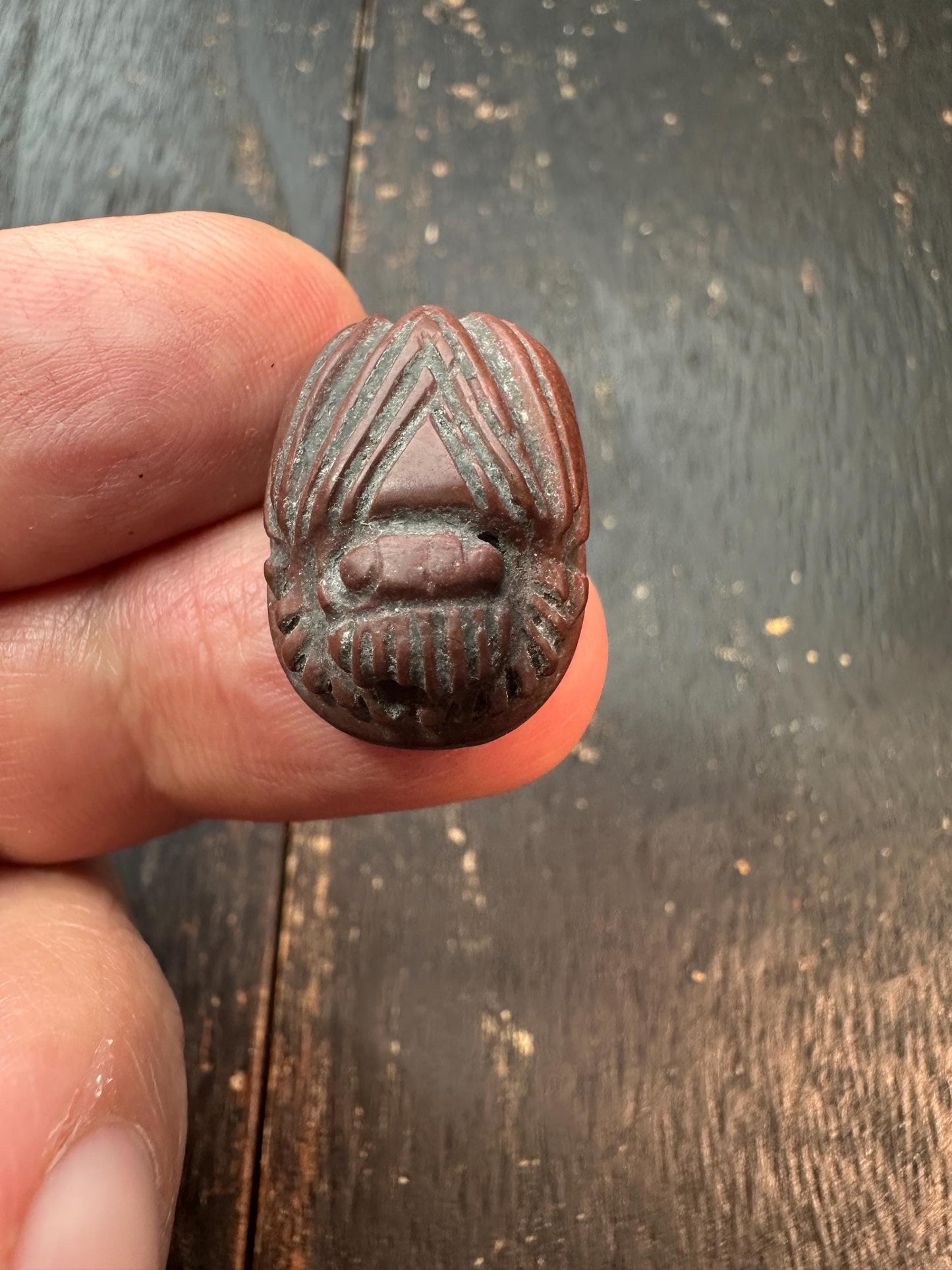 Hand Carved Jade Scarab Seal Amulet  Egyptian Style Kneeling Figure Stamp  Protective Talisman
