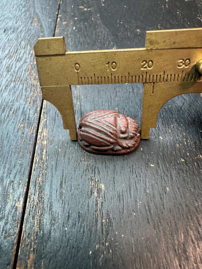 Hand Carved Jade Scarab Seal Amulet  Egyptian Style Kneeling Figure Stamp  Protective Talisman