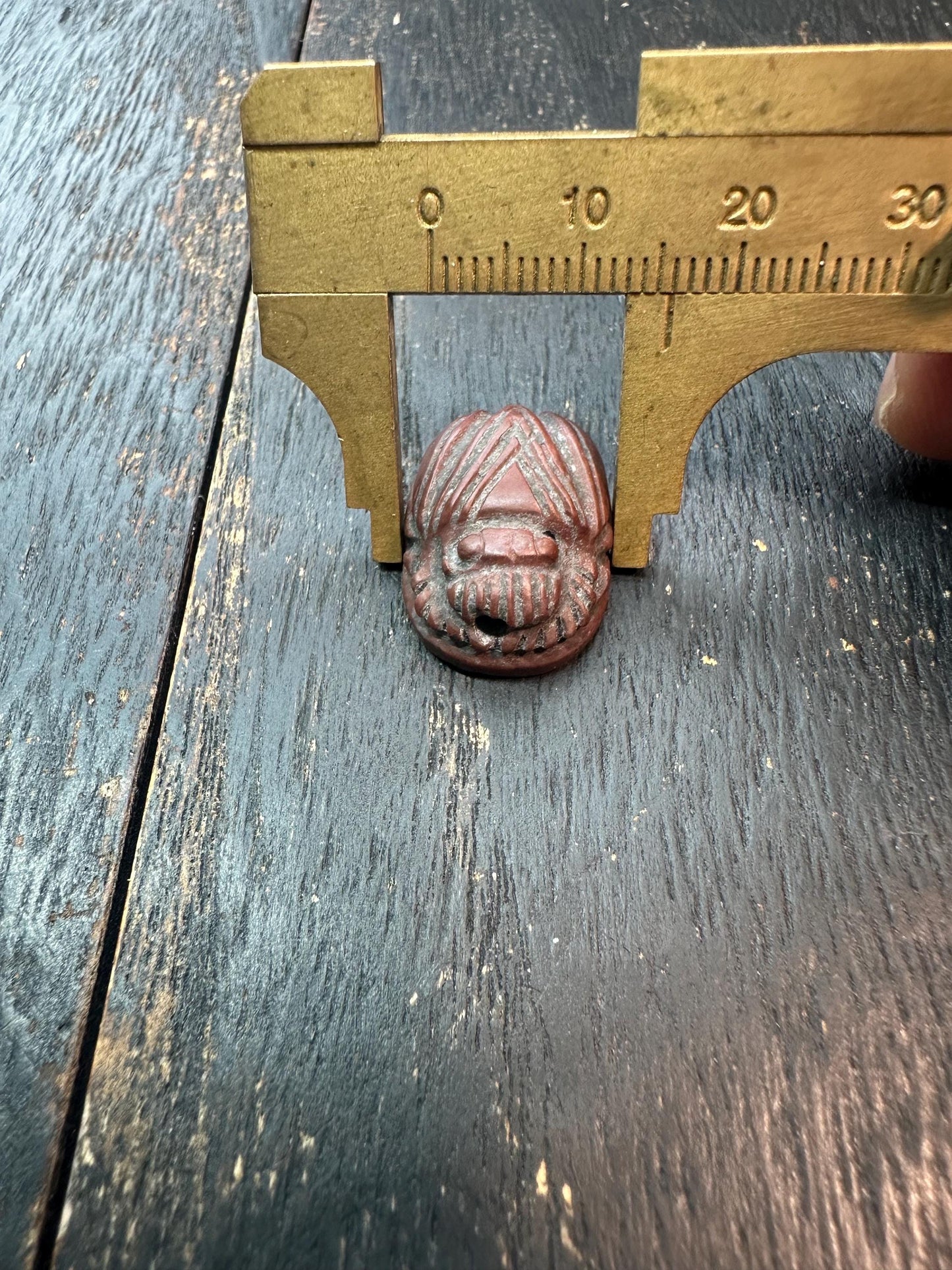 Hand Carved Jade Scarab Seal Amulet  Egyptian Style Kneeling Figure Stamp  Protective Talisman