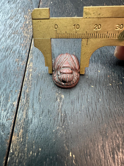 Hand Carved Jade Scarab Seal Amulet  Egyptian Style Kneeling Figure Stamp  Protective Talisman