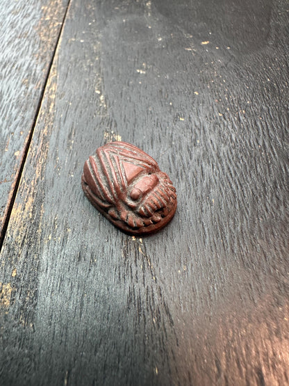 Hand Carved Jade Scarab Seal Amulet  Egyptian Style Kneeling Figure Stamp  Protective Talisman