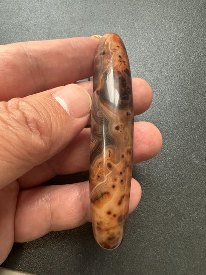 Natural Old Tibetan Agate Dzi Horn Pendant, Sky Eyes Pattern, 90mm Large Amulet Bead