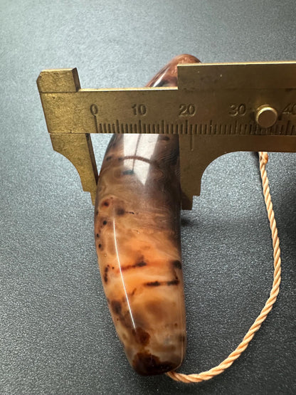 Natural Old Tibetan Agate Dzi Horn Pendant, Sky Eyes Pattern, 90mm Large Amulet Bead