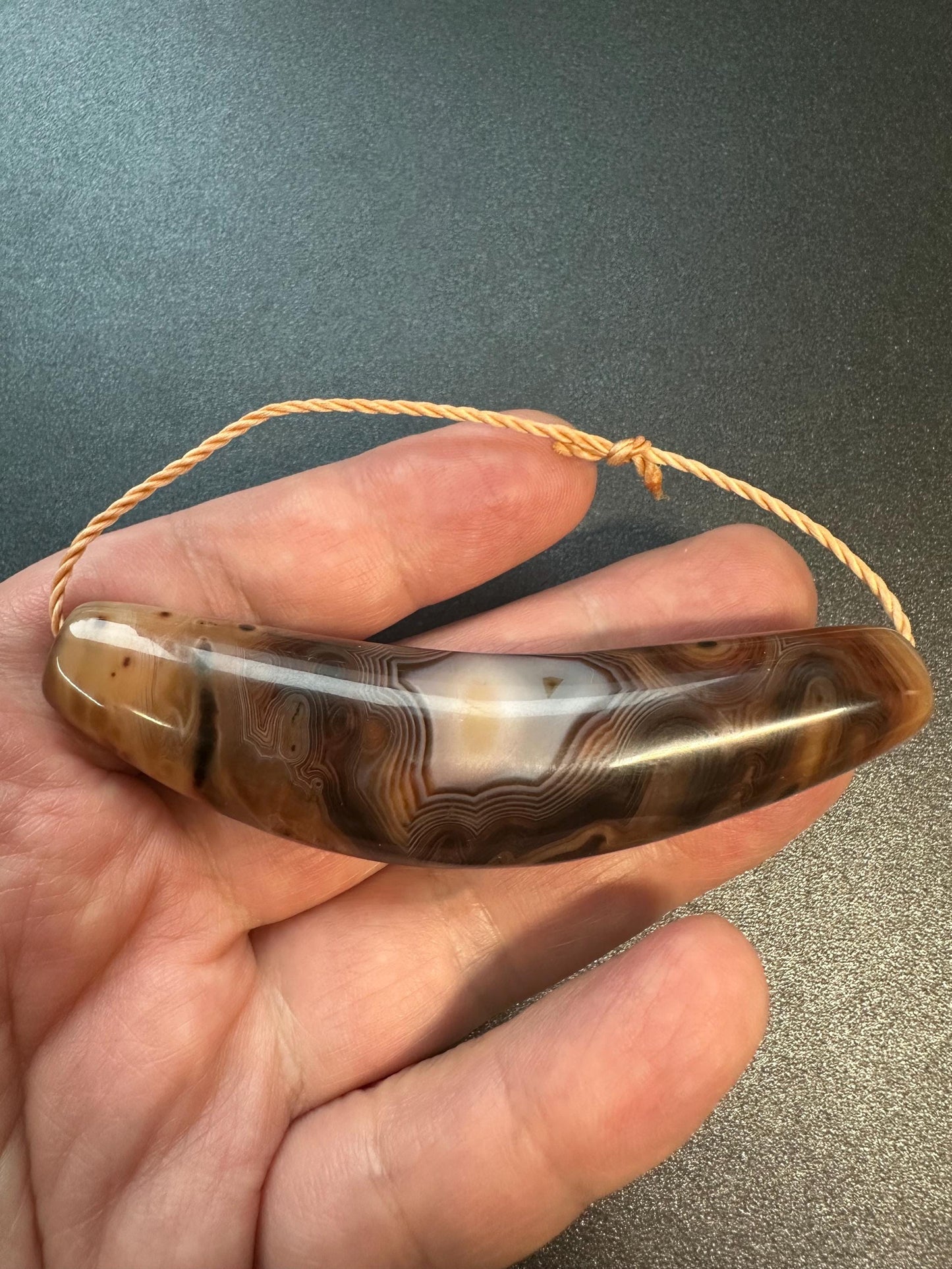 Natural Old Tibetan Agate Dzi Horn Pendant, Sky Eyes Pattern, 90mm Large Amulet Bead