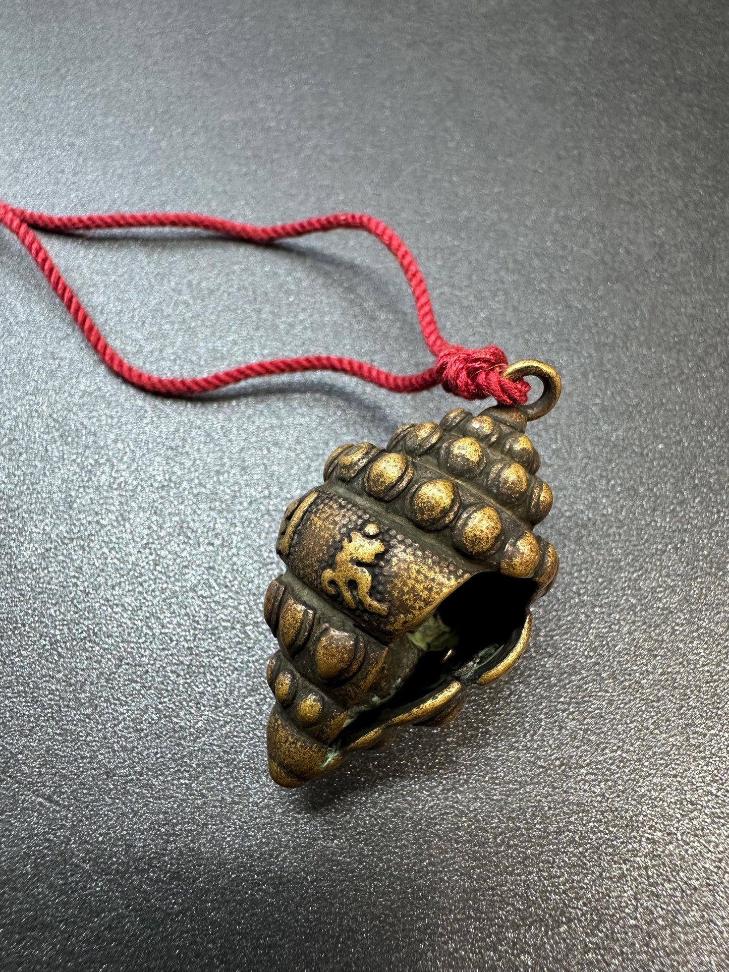 Antique Copper Mahavairocana Buddha Triton Amulet Pendant with Six-Syllable Mantra | Tibetan Conch Shell Protection Talisman Necklace