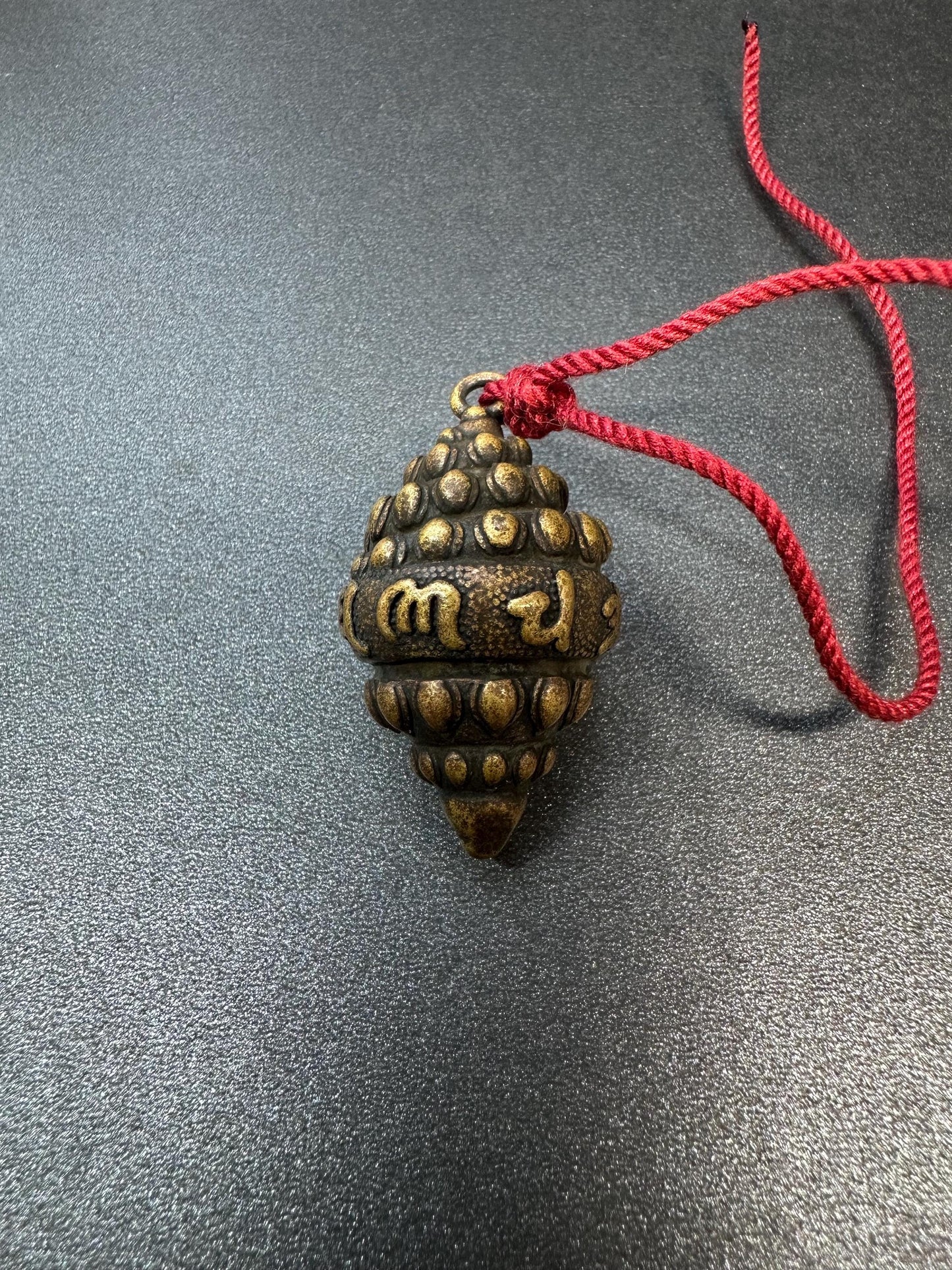 Antique Copper Mahavairocana Buddha Triton Amulet Pendant with Six-Syllable Mantra | Tibetan Conch Shell Protection Talisman Necklace