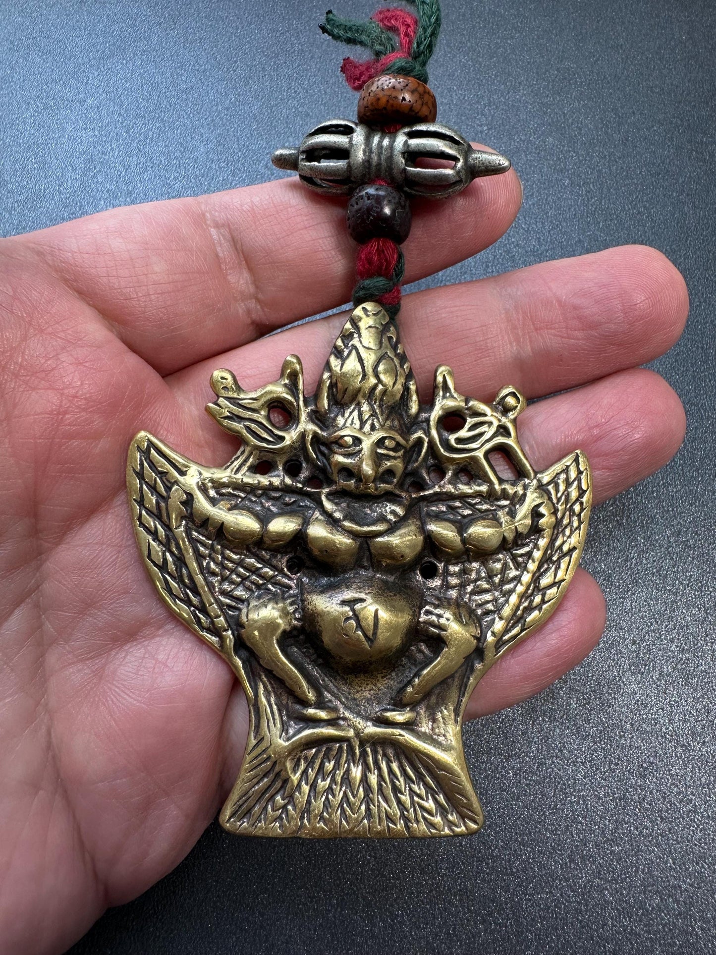 Nepal Tibet Buddhist Brass Garuda Suparna Talisman Pendant, Handmade Protection Amulet, Himalayan Sacred Jewelry