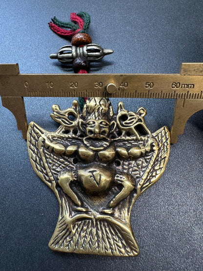 Nepal Tibet Buddhist Brass Garuda Suparna Talisman Pendant, Handmade Protection Amulet, Himalayan Sacred Jewelry