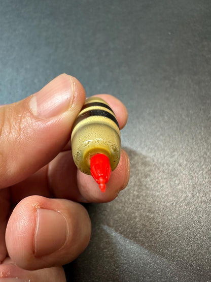 Handmade Tibetan Dzi Bead Pendant  Modern Agate-Inspired Amulet, Barrel Shape, Brown Stripe Bead, Lucky Talisman Charm