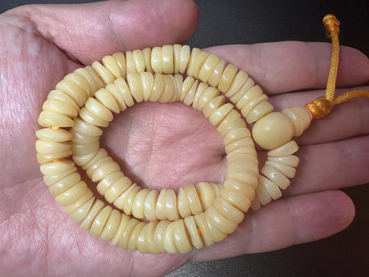108 Yak Bone Mala  10.5-11mm Beads  Tibetan Buddhist Prayer Beads, 15 Circumference, Traditional Handcrafted Rosary, Meditation Mala