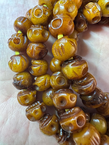 108 Bead Citipati Skull Mala | Hand-Carved Yak Bone, 10mm, 38 Inches | Tibetan Buddhist Charnel Ground Rosary for Meditation