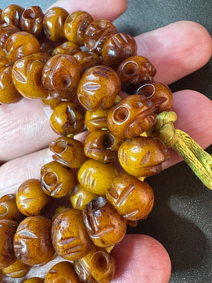 108 Bead Citipati Skull Mala | Hand-Carved Yak Bone, 10mm, 38 Inches | Tibetan Buddhist Charnel Ground Rosary for Meditation