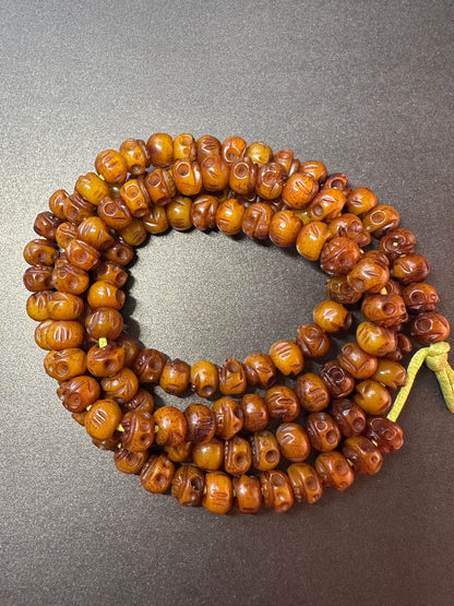 108 Bead Citipati Skull Mala | Hand-Carved Yak Bone, 10mm, 38 Inches | Tibetan Buddhist Charnel Ground Rosary for Meditation