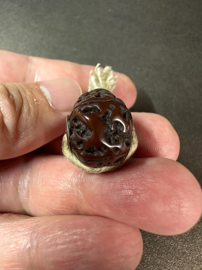 Hand-Carved Bodhi Seed Guru Bead | Vintage Rudraksha Carved Mala Bead | Tibetan Buddhist Prayer Centerpiece