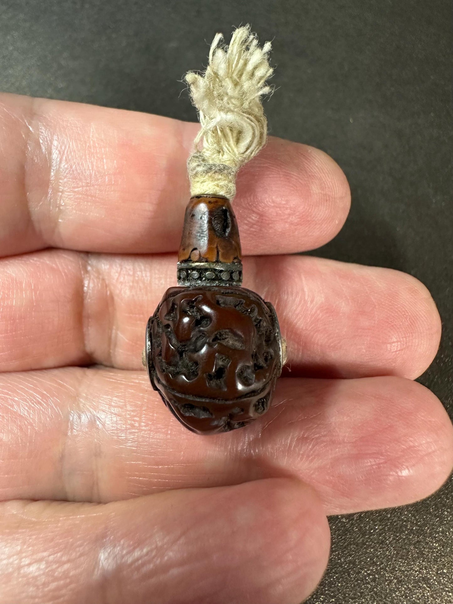 Hand-Carved Bodhi Seed Guru Bead | Vintage Rudraksha Carved Mala Bead | Tibetan Buddhist Prayer Centerpiece