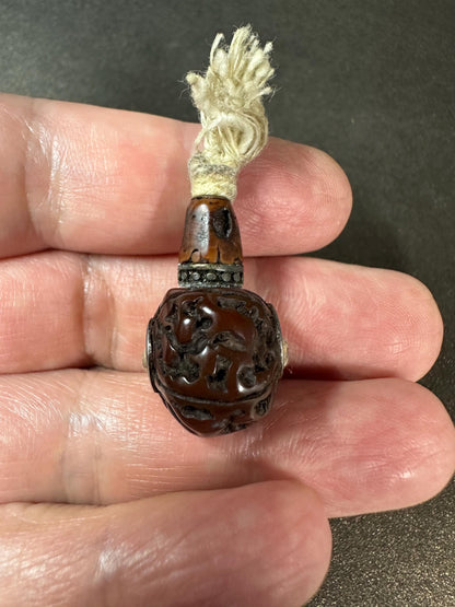 Hand-Carved Bodhi Seed Guru Bead | Vintage Rudraksha Carved Mala Bead | Tibetan Buddhist Prayer Centerpiece