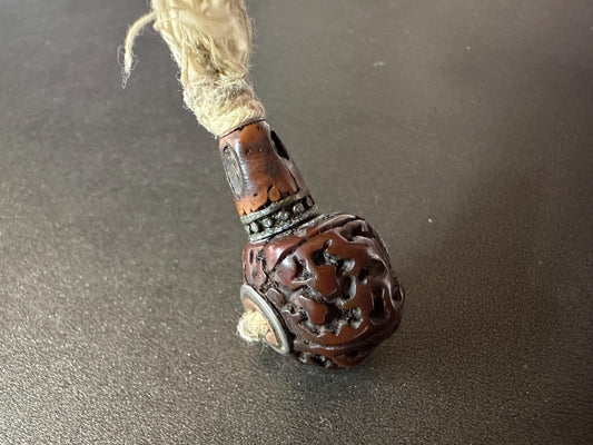 Hand-Carved Bodhi Seed Guru Bead | Vintage Rudraksha Carved Mala Bead | Tibetan Buddhist Prayer Centerpiece