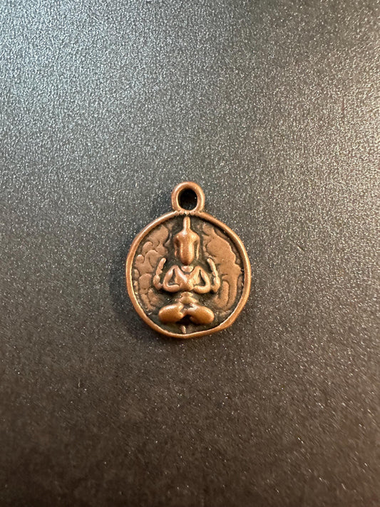 Vintage Tibetan Brass Meditating Buddha Amulet Pendant  Vajra Back  Buddhist Protection Talisman
