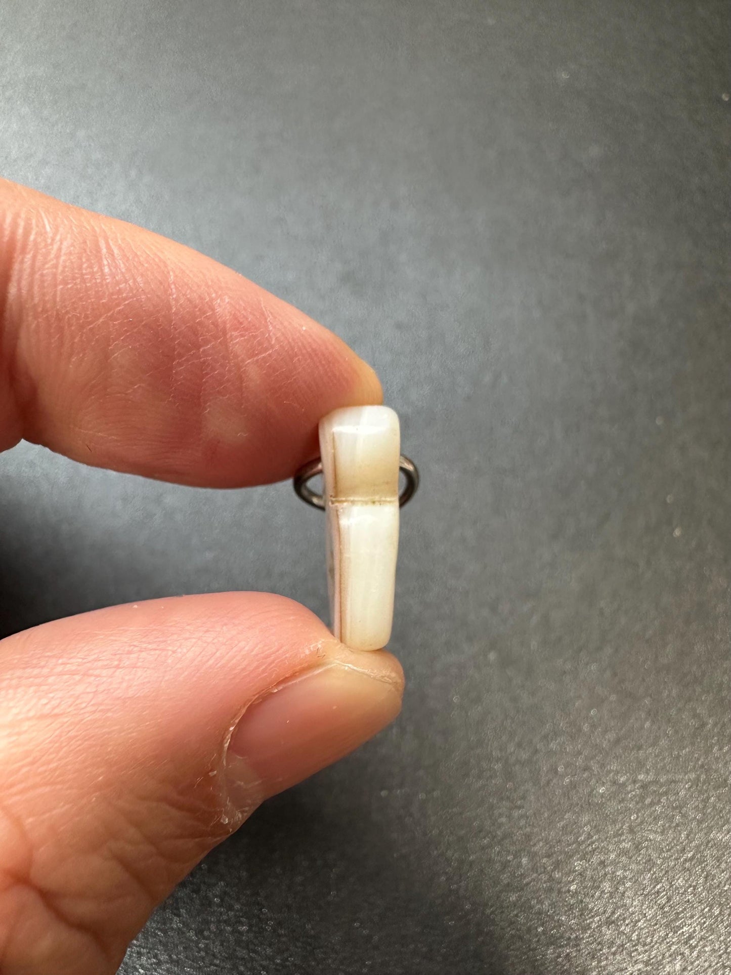 Handcarved Tibetan Shell Pendant  Double Mantra Dot Talisman, Both Sides, Spiritual Amulet Mala Counter