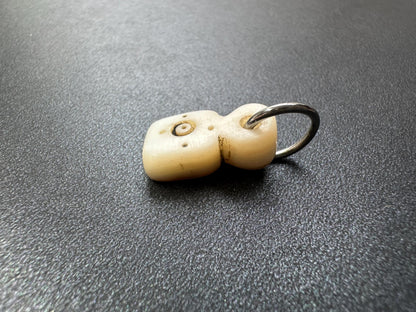 Handcarved Tibetan Shell Pendant  Double Mantra Dot Talisman, Both Sides, Spiritual Amulet Mala Counter