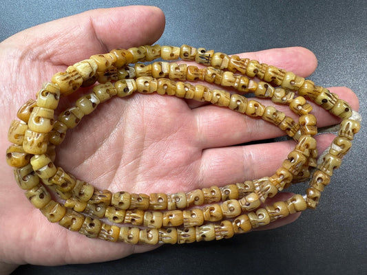 Traditional 108 Citipati Yak Bone Mala Beads  8mm Hand-Carved Tibetan Buddhist Prayer Beads  36 Inch Meditation Necklace  Skull Mala