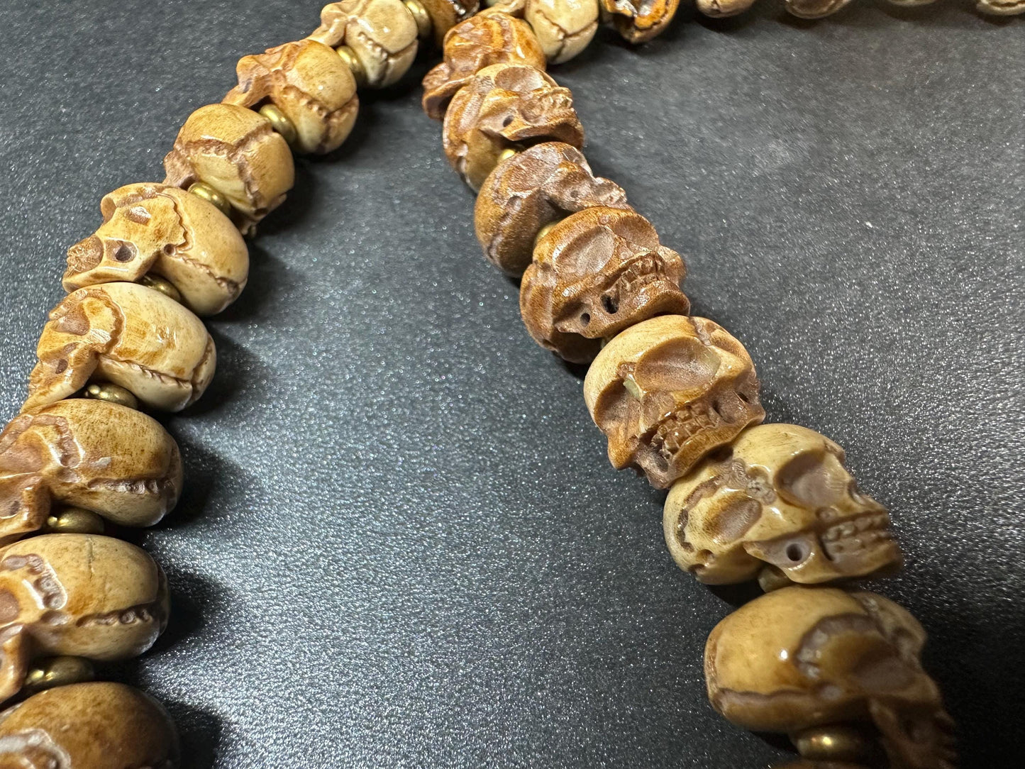 Hand-Carved Yak Bone Citipati Skull Mala Beads, 12mm, 26 Inches  Tibetan Buddhist Impermanence Prayer Beads