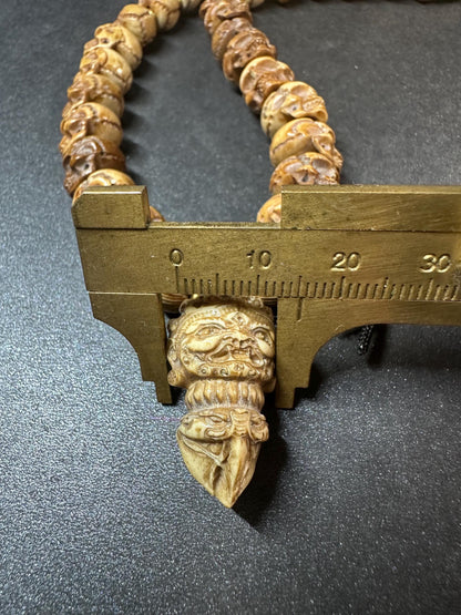 Hand-Carved Yak Bone Citipati Skull Mala Beads, 12mm, 26 Inches  Tibetan Buddhist Impermanence Prayer Beads
