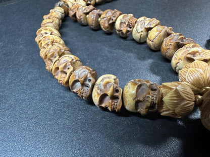 Hand-Carved Yak Bone Citipati Skull Mala Beads, 12mm, 26 Inches  Tibetan Buddhist Impermanence Prayer Beads