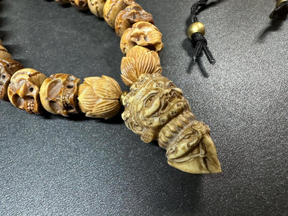 Hand-Carved Yak Bone Citipati Skull Mala Beads, 12mm, 26 Inches  Tibetan Buddhist Impermanence Prayer Beads