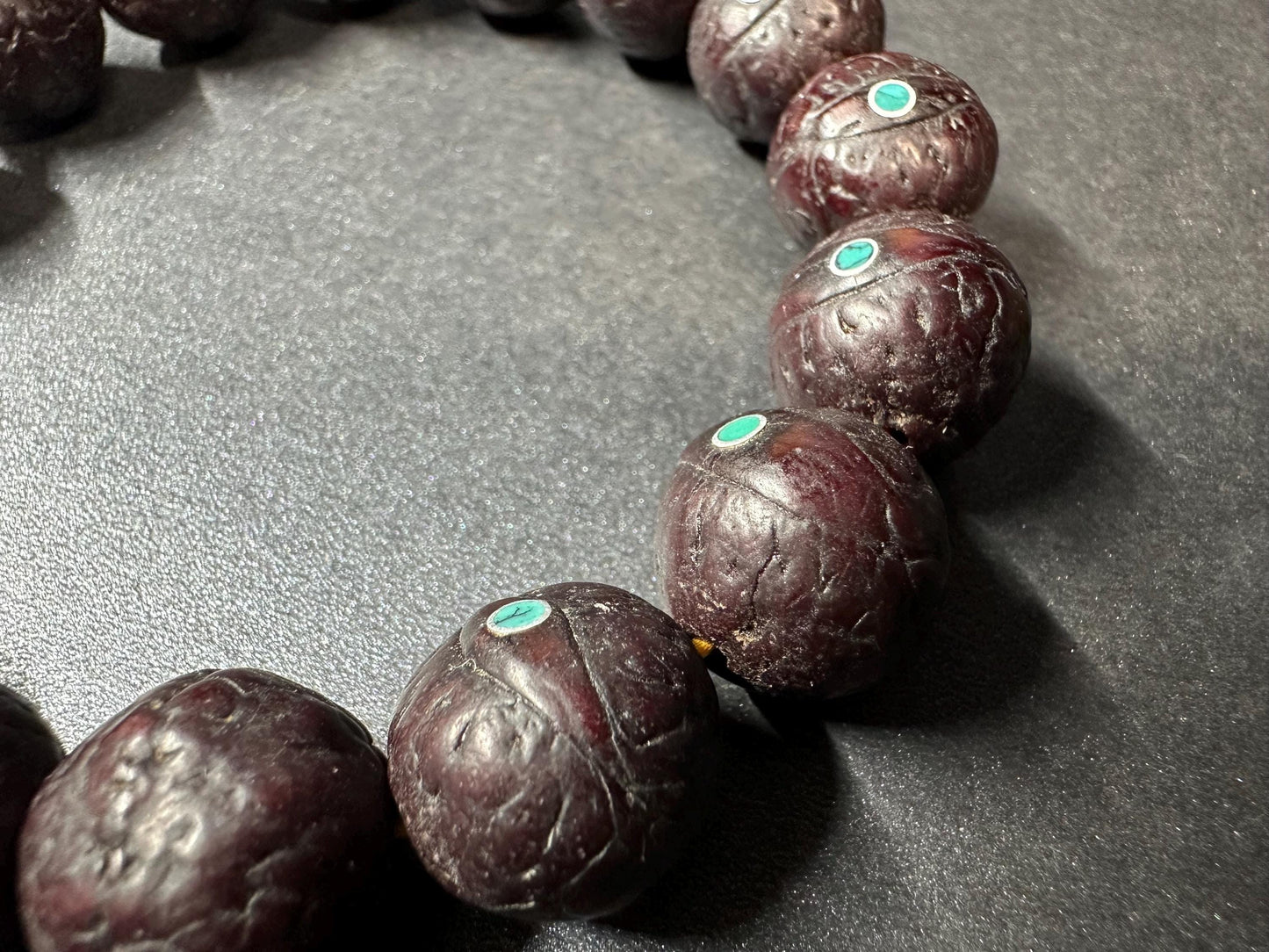 Phoenix Eye Bodhi Seed Mala Bracelet with Turquoise Inlay  16mm Beads, Adjustable for 8-Inch Wrist, Tibetan Buddhist Prayer Beads