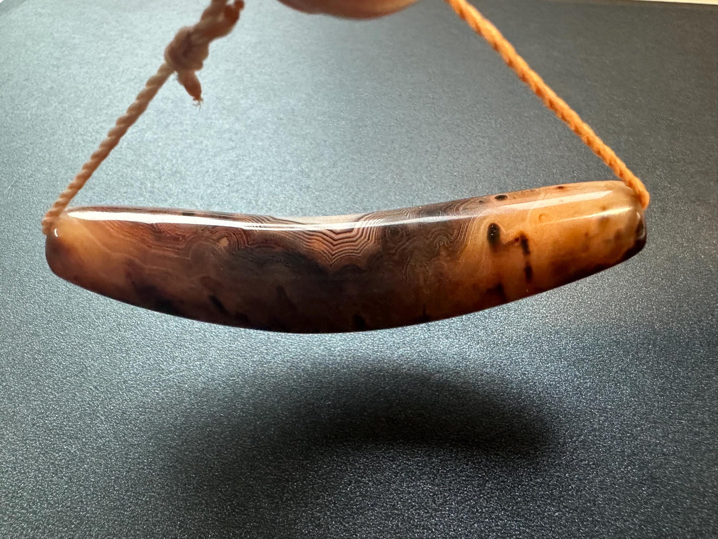 Natural Old Tibetan Agate Dzi Horn Pendant, Sky Eyes Pattern, 90mm Large Amulet Bead