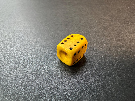 Handmade Tibetan Yellow Resin Dice Bead  Mala Counter, Dice Amulet, Prayer Bead Spacer