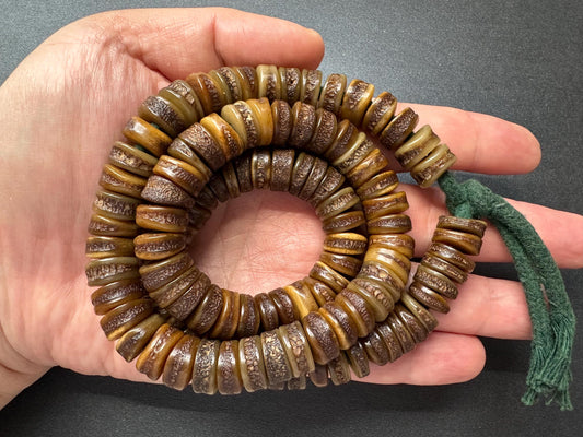 108 Yak Bone Mala Beads  9mm, 21 | Tibetan Buddhist Prayer Mala | Handcrafted Meditation Necklace