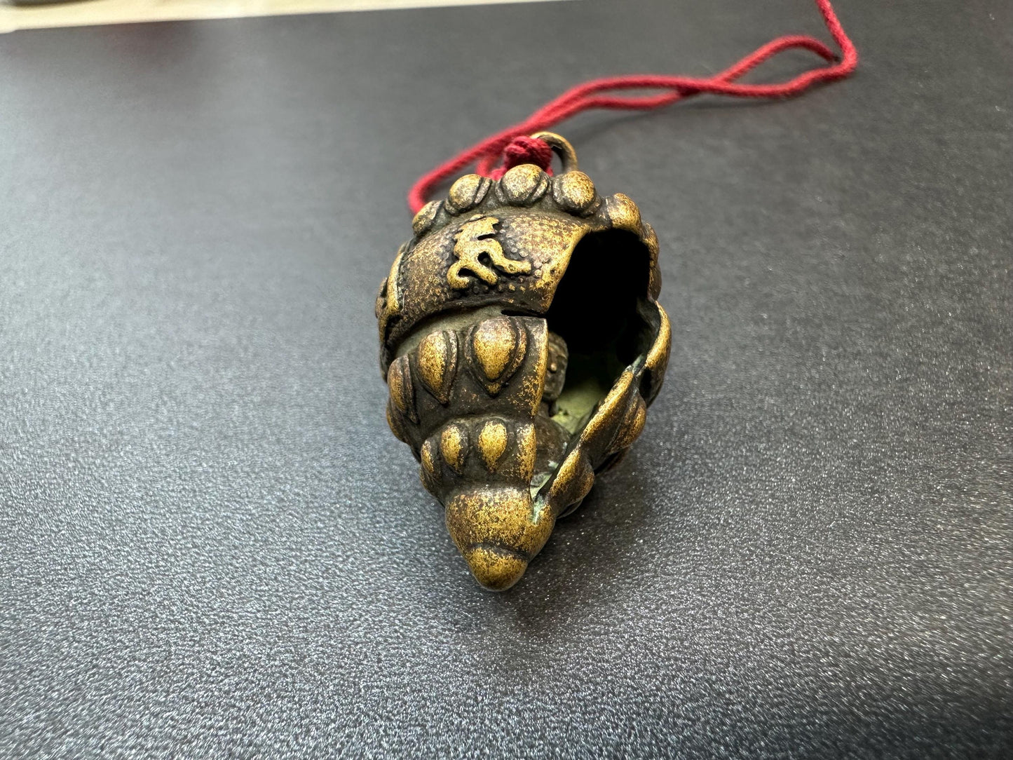 Antique Copper Mahavairocana Buddha Triton Amulet Pendant with Six-Syllable Mantra | Tibetan Conch Shell Protection Talisman Necklace