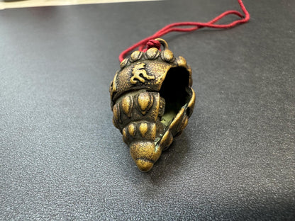 Antique Copper Mahavairocana Buddha Triton Amulet Pendant with Six-Syllable Mantra | Tibetan Conch Shell Protection Talisman Necklace