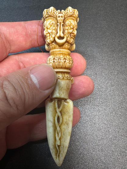 Hand-Carved Deer Antler Phurba | Tibetan Vajrakilaya Ritual Dagger | Buddhist Protector Dagger | Vajra Kila Altar Tool