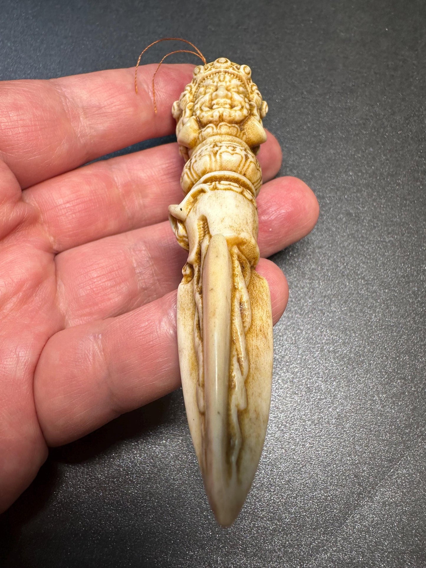 Hand-Carved Deer Antler Phurba | Tibetan Vajrakilaya Ritual Dagger | Buddhist Protector Dagger | Vajra Kila Altar Tool