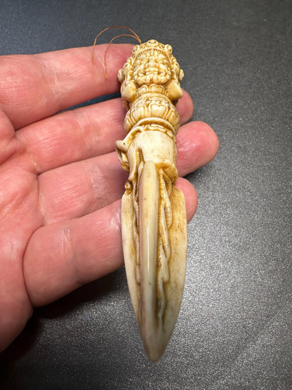 Hand-Carved Deer Antler Phurba | Tibetan Vajrakilaya Ritual Dagger | Buddhist Protector Dagger | Vajra Kila Altar Tool