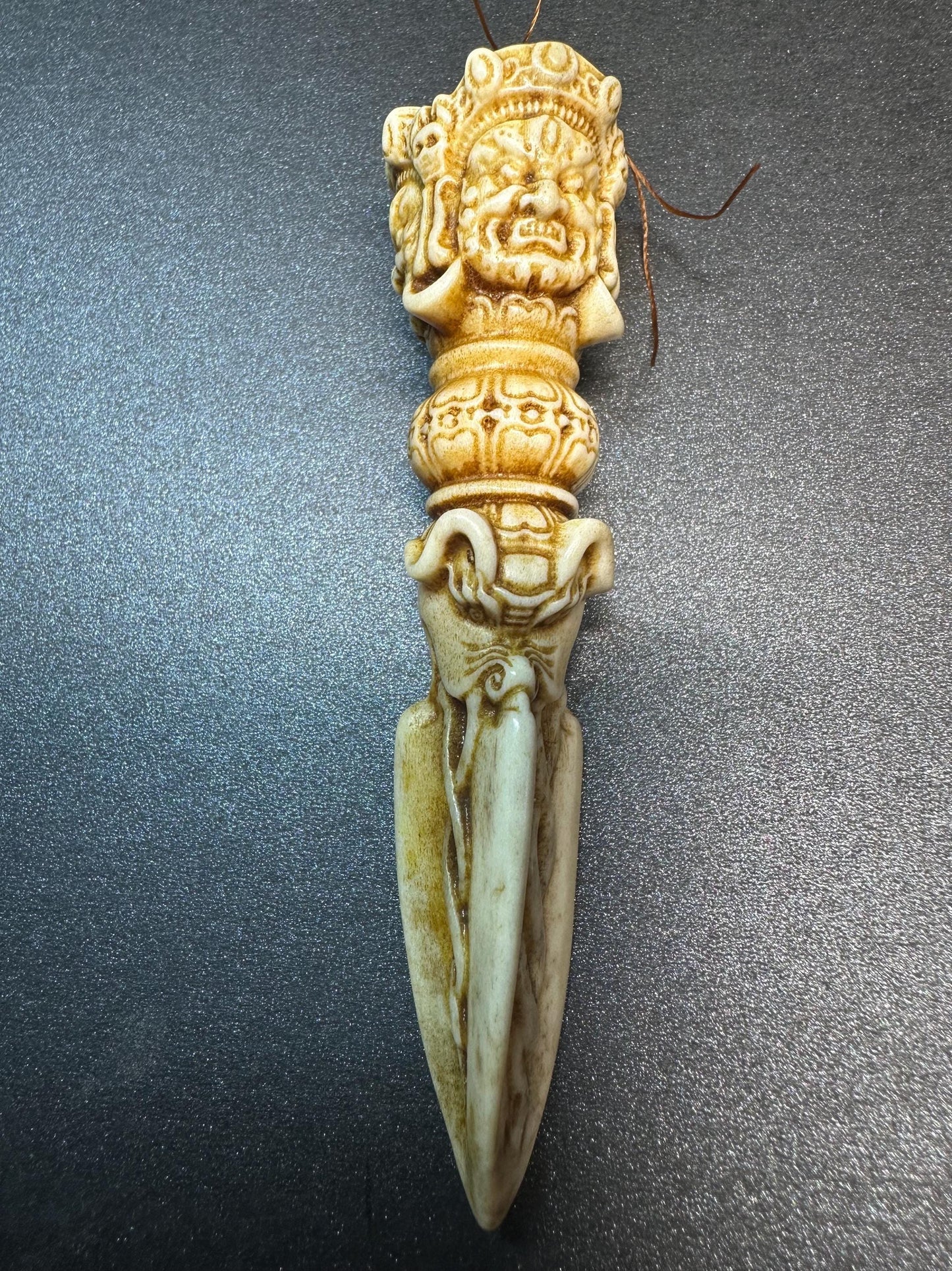 Hand-Carved Deer Antler Phurba | Tibetan Vajrakilaya Ritual Dagger | Buddhist Protector Dagger | Vajra Kila Altar Tool