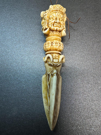Hand-Carved Deer Antler Phurba | Tibetan Vajrakilaya Ritual Dagger | Buddhist Protector Dagger | Vajra Kila Altar Tool