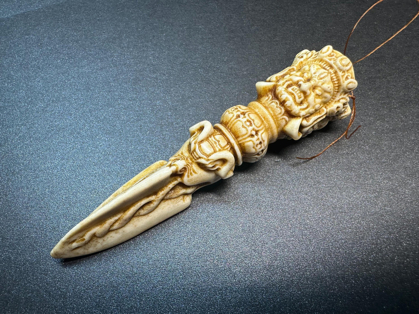 Hand-Carved Deer Antler Phurba | Tibetan Vajrakilaya Ritual Dagger | Buddhist Protector Dagger | Vajra Kila Altar Tool